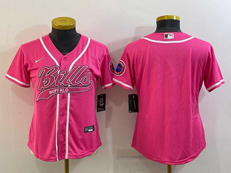 Womens Buffalo Bills Blank Pink With Patch Cool Base Stitched Baseball Jersey->women nfl jersey->Women Jersey